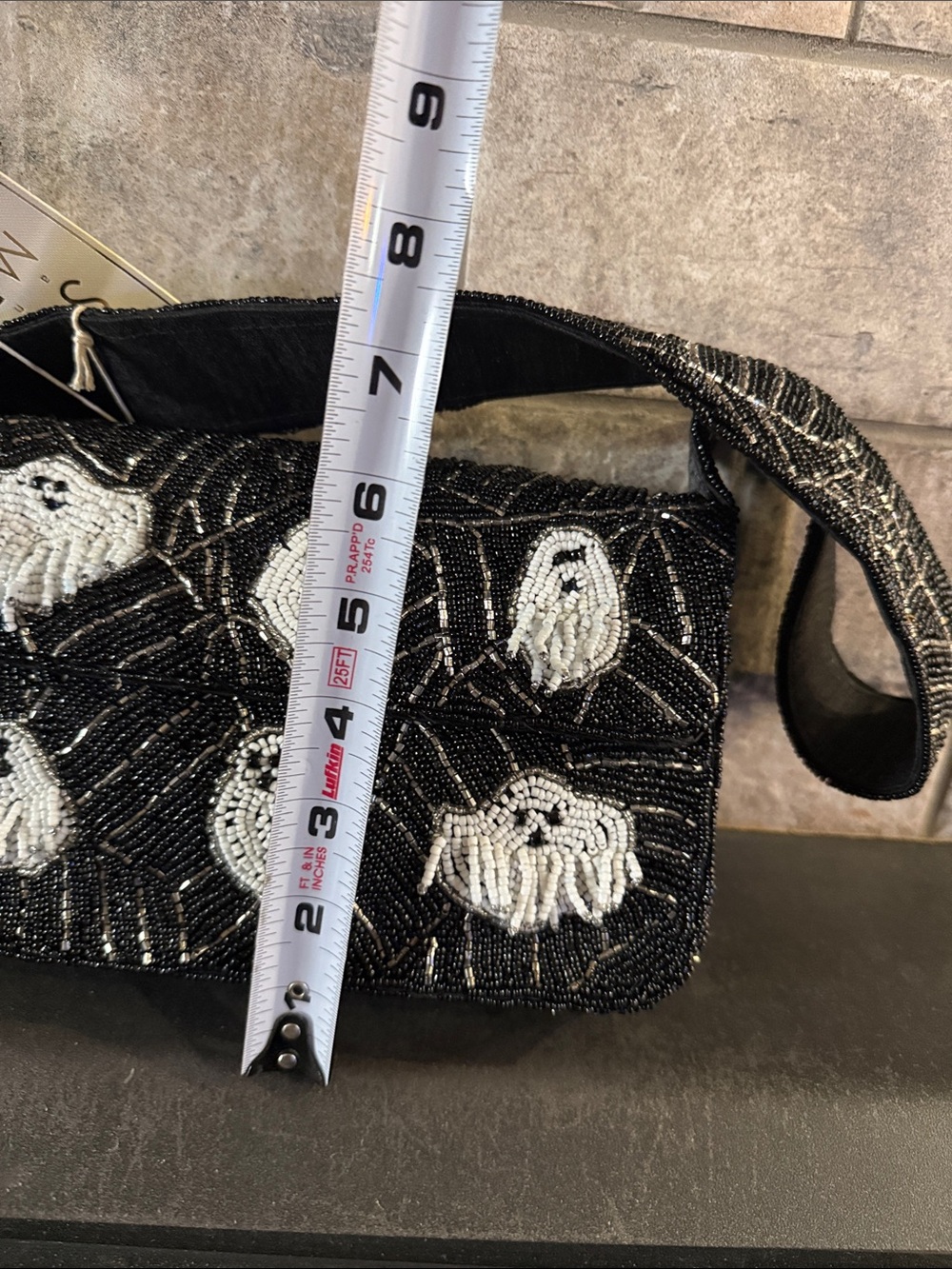 Beaded Black Ghost Motif Shoulder Bag - Picture 3 of 5